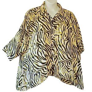 Lynn Ritchie Silk Tunic Blouse Black and Yellow Animal Print Women's Size XL